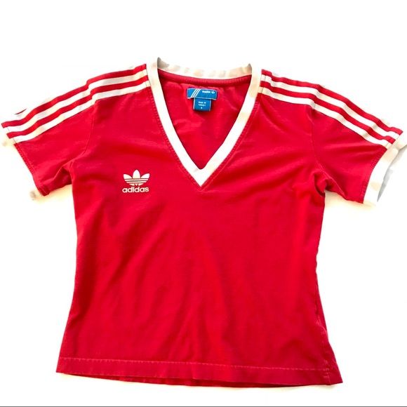 red and white adidas crop top